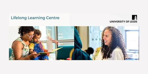  Banner for Lifelong Learning Centre showing a mother reading her child a book and a smiling woman