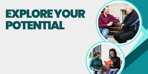 Banner for Explore your potential with two circles with mentor and students